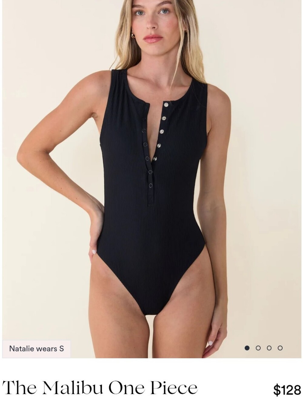 Andie Swim The Malibu One-Piece Swimsuit - Ribbed Black Henley XL